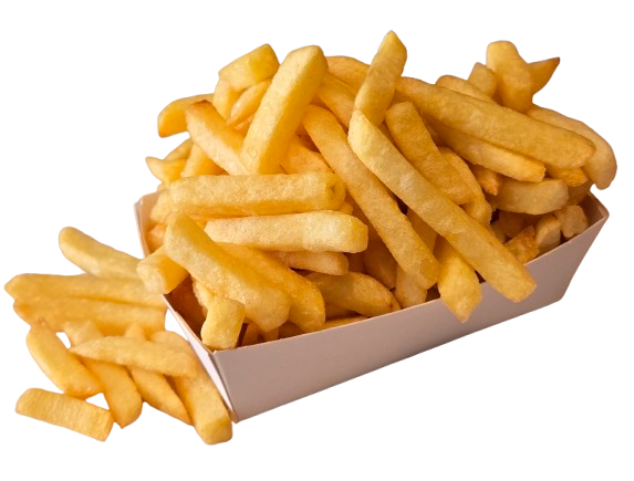 Een bak goudgele frieten